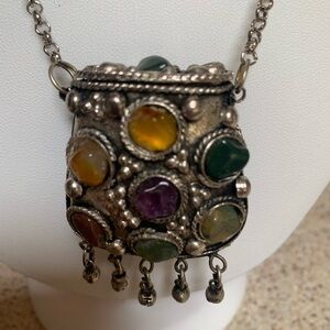 Beautiful antique Tibetan, silver poison necklace, locket pendant